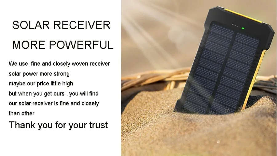 Solar Power Bank Waterproof 20000mAh Solar Charger 2 USB Ports External Charger Solar Powerbank for