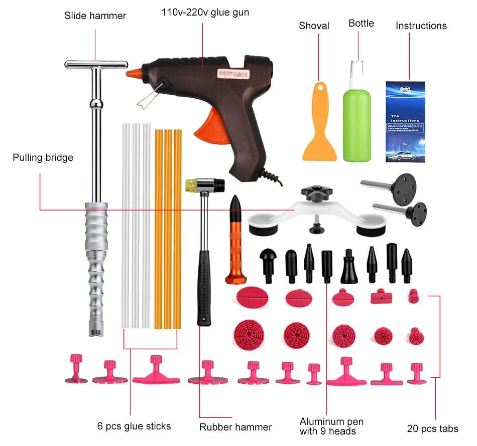 PDR Tools Kit Paintless Dent Repair Tools Dent Removal Car Body Repair Kit Tool To Remove Dents