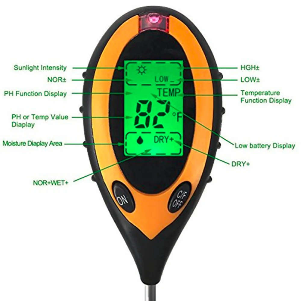 4 in 1 Plant Soil PH Moisture Light Soil Meter Thermometer