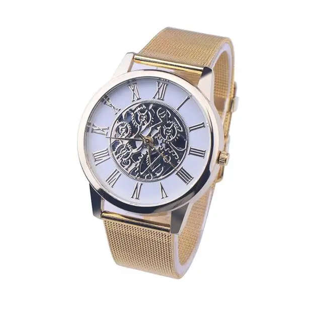 Luxury Brand Skeleton Watch with Stainless Steel Gold Plated Band.