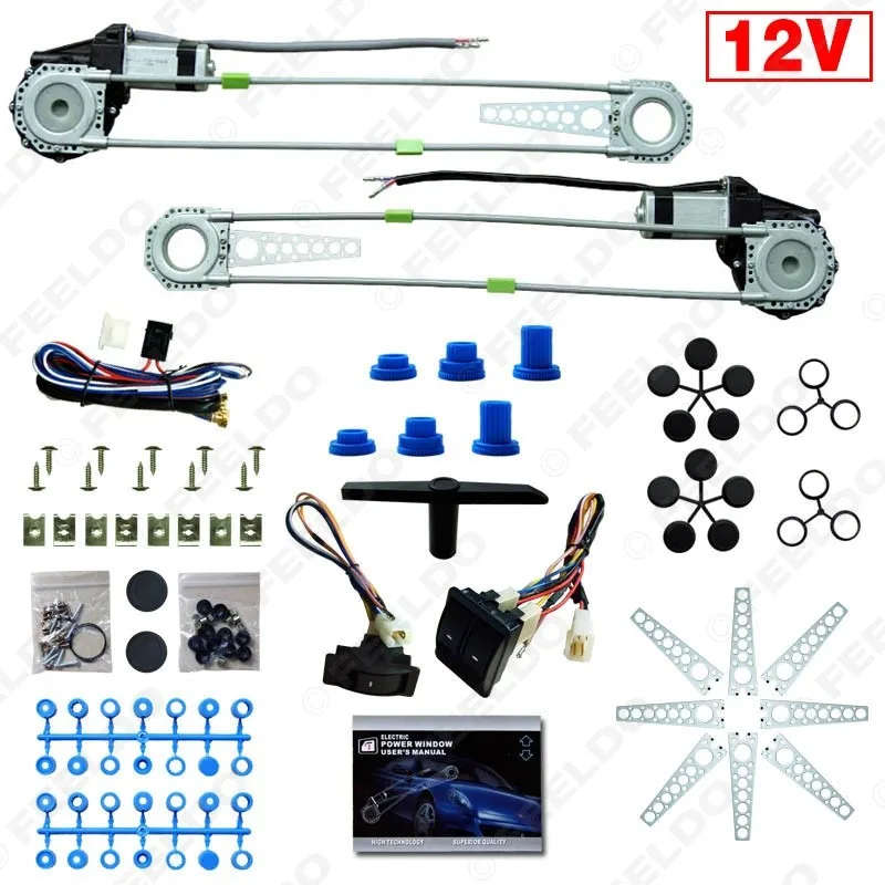 Universal Front 2-Doors Car Auto Electric Power Window Kits with Set Switches and Harness #FD-905 -