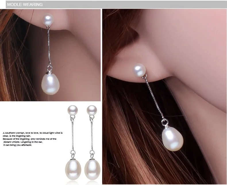 100% Natural Freshwater Pearl 925 Sterling Silver Genuine Earring - White