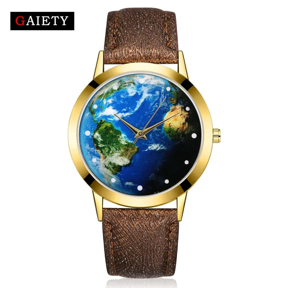 Ladies World Map Watch.  -  Brown.