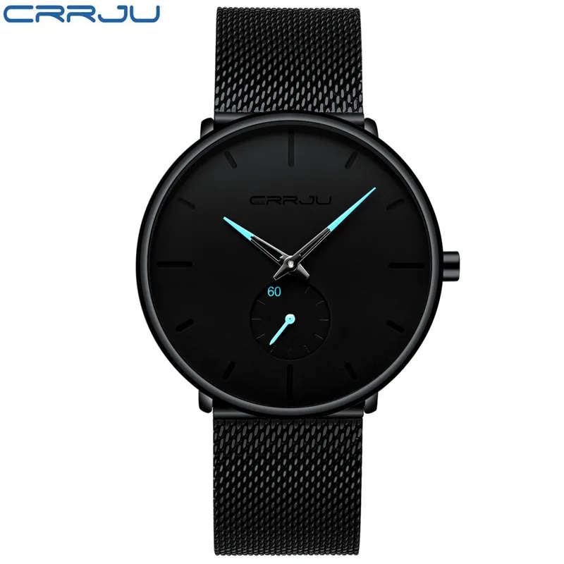 CRRJU Luxury Ultra Thin Stainless Steel Waterproof Sport Watch For Men
