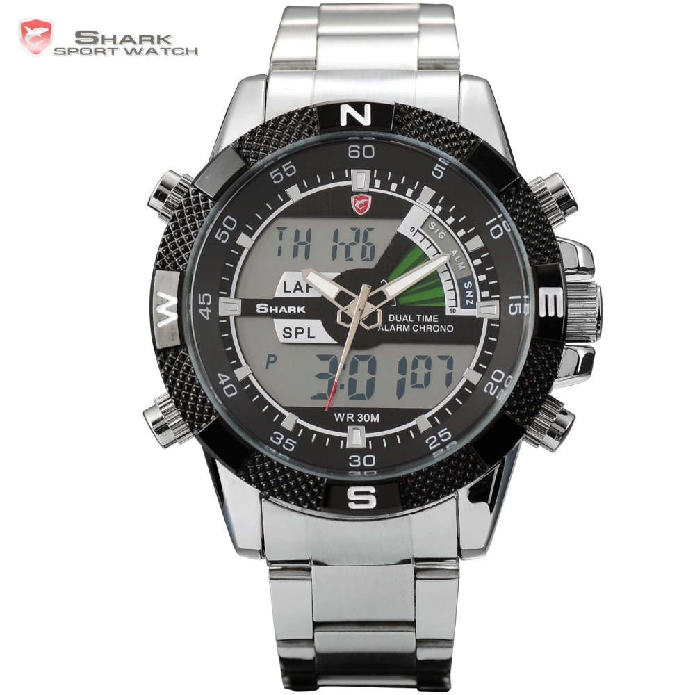 SHARK DUAL LED CHRONOGRAPH STEEL PORBEAGLE WATCH W/ BOX, PAPERS, LOADED!!