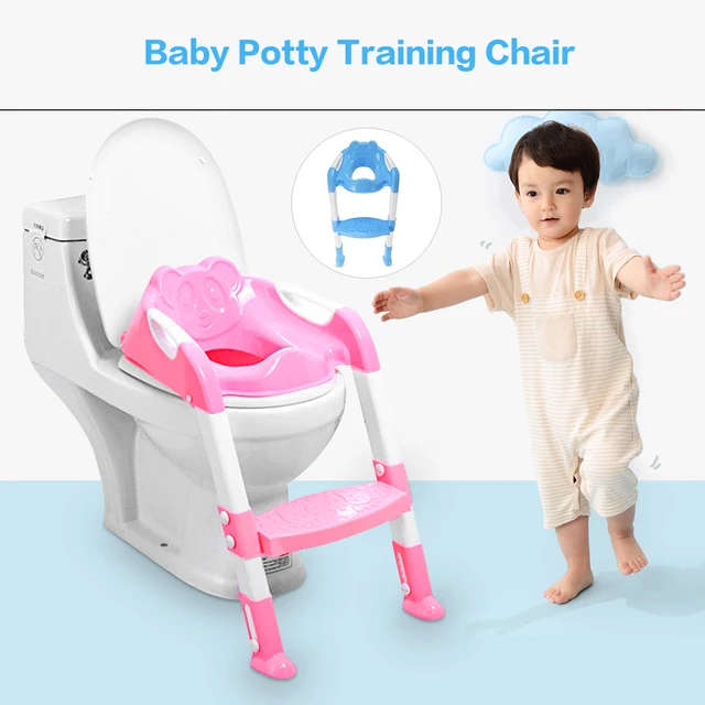 Folding Toddler Potty Training Toilet Ladder - Pink & Blue