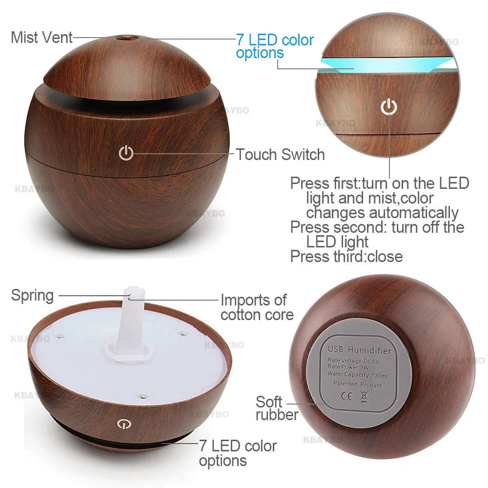 USB  Essential Oil Diffuser Ultrasonic Cool Mist Humidifier Air Purifier LED Night light