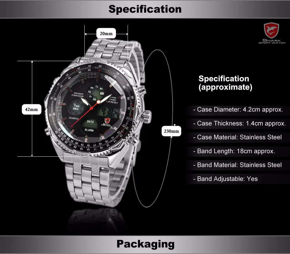 OH BOY!! BRAND NEW SHARK FLIGHT EIGHTGILL MASTER DUAL LED ALARM WATCH W/ BOX, PAPERS, LOADED!!