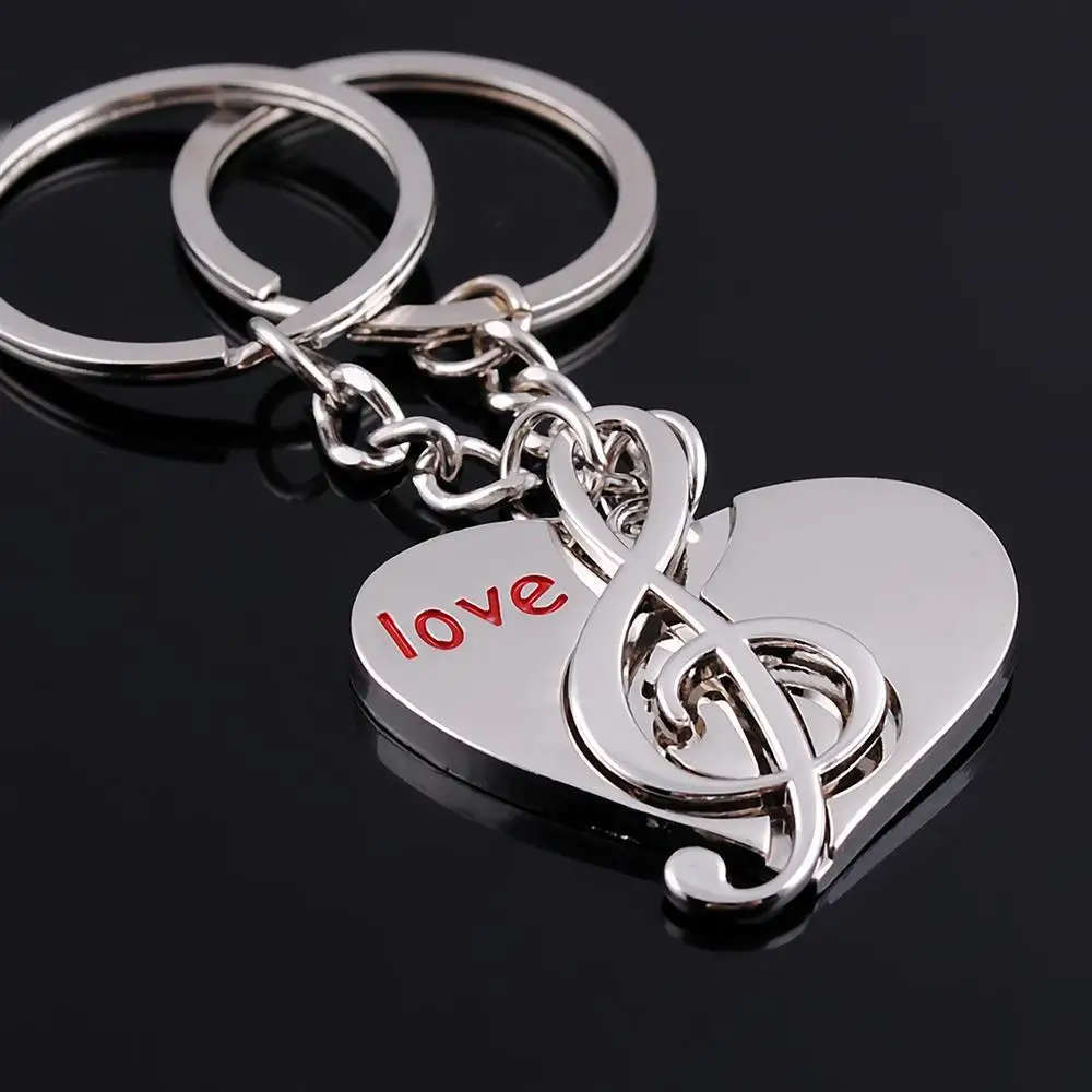 x2 set Romantic music notation heart keychain car key ring couple lover key chain