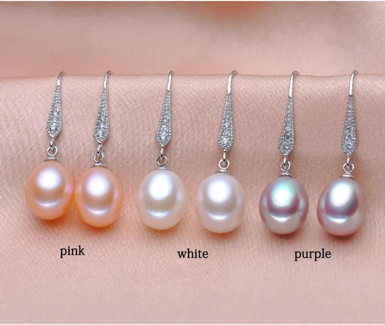 100% Natural Freshwater Pearl - Genuine 925 Sterling Silver Earring - Purple