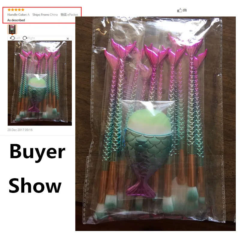 11PCS Pro Mermaid Makeup Brushes Foundation Eyebrow Eyeliner Blush Powder Cosmetic Brushes Set
