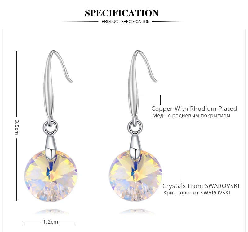 100% GENUINE Round Austria Crystals From Swarovski Drop Earrings