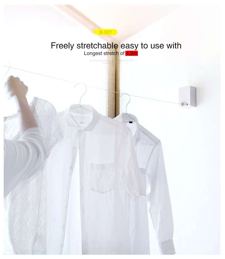 Indoor and Outdoor  Retractable Rope Clothesline Dryer, 4.2m