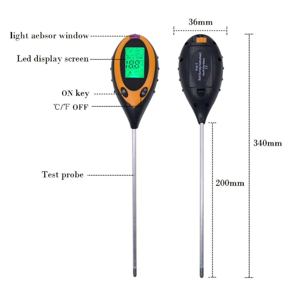 4 in 1 Plant Soil PH Moisture Light Soil Meter Thermometer