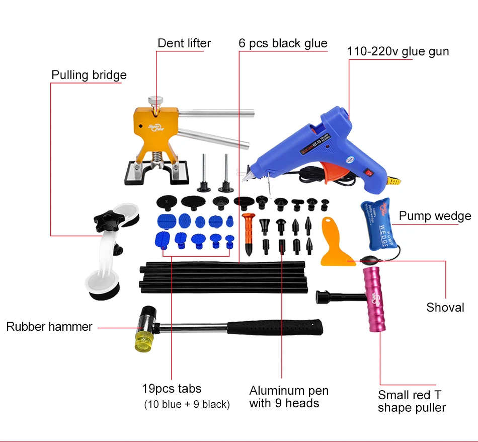 PDR Tools Paintless Dent Repair Tools Car Hail Damage Repair Tool Hot Melt Glue Sticks Glue Gun Pull
