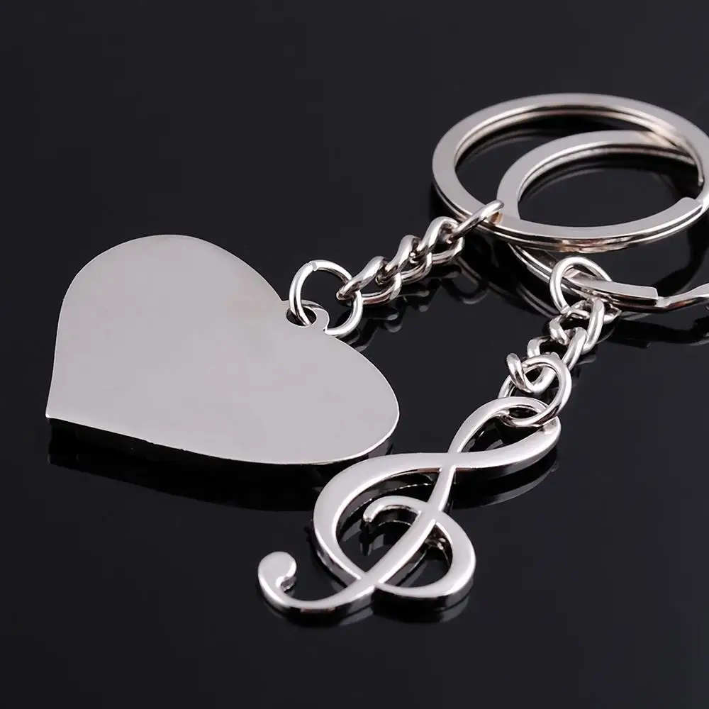 x2 set Romantic music notation heart keychain car key ring couple lover key chain