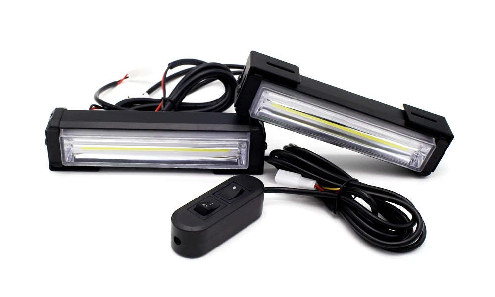 White COB LED Strobe Flash Warning Car Light Bar.