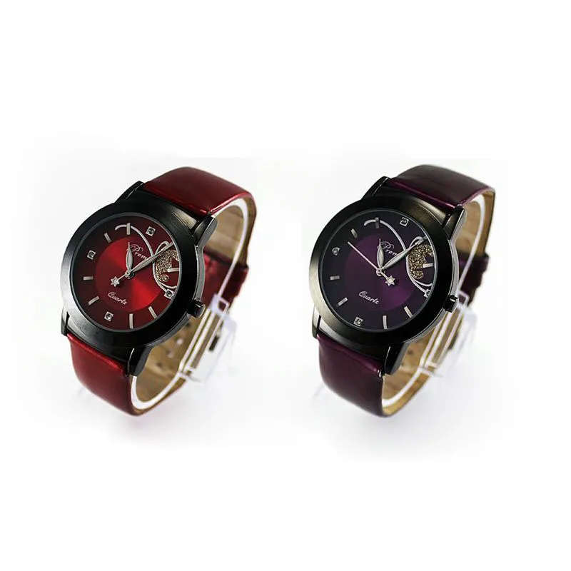 ***STUNNING*** Luxurious Ladies Red or Purple Designer Style Quartz Watch With Faux Leather Strap