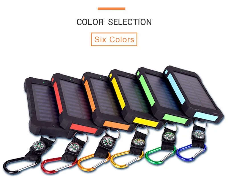 Solar Power Bank Waterproof 20000mAh Solar Charger 2 USB Ports External Charger Solar Powerbank for