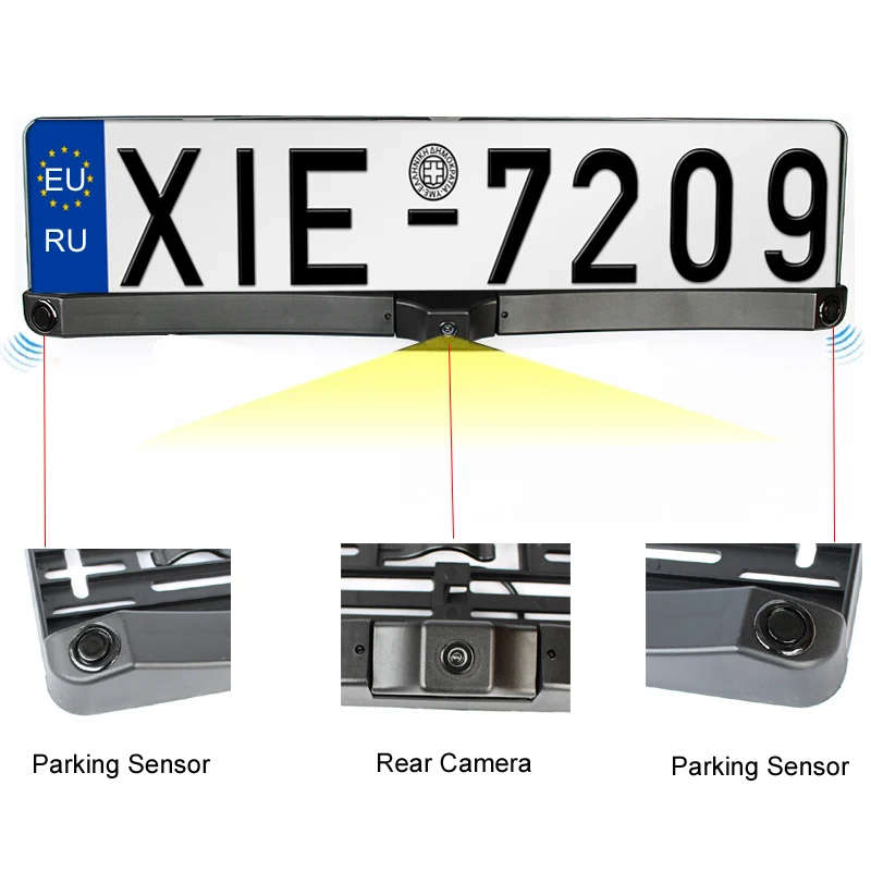 CAR REVERSING REAR VIEW HD CAMERA EU LICENSE PLATE + PARKING SENSOR RADAR PROBE