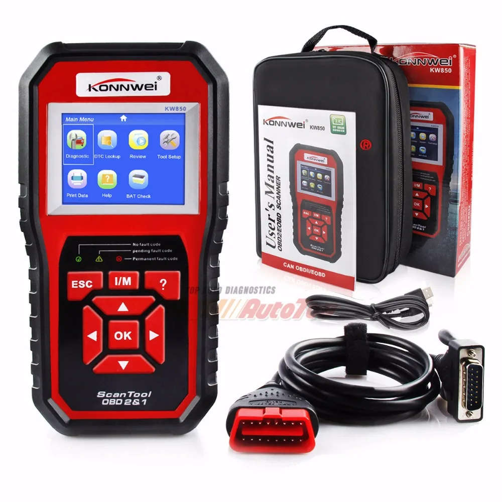 2018 Best OBD 2 Autoscanner OBD2 Scanner KONNWEI KW850 Full ODB2 Scanner Supports Multi-languages