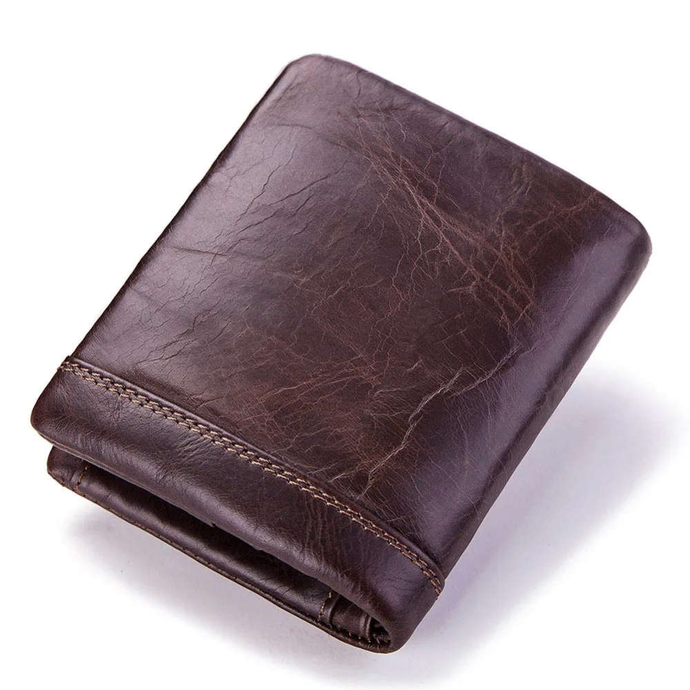 Mens Wallet Leather Genuine Short Male Purse Zipper Pouch Clamp Money Coin Purse Bag