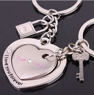 x2 set Two Heart keychain creative couple lovers key ring