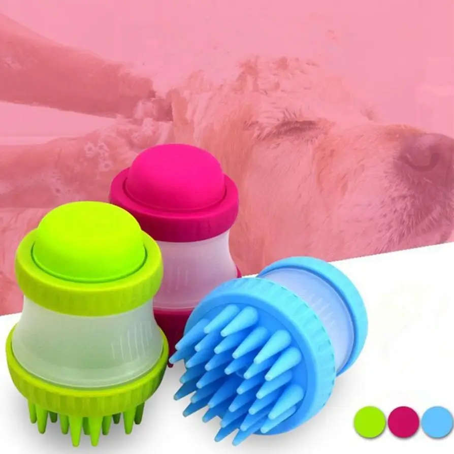 Silicone Pet Bath Brush Massage Brush Gentle Dog Cat Washer Squeezable Soap Bubble Foam Bootle Brush