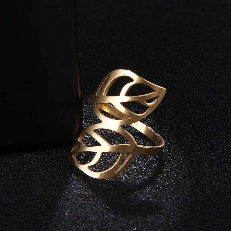 GENUINE Stainless Steel Ring Two Leaves Size 6 - DO NOT FADE