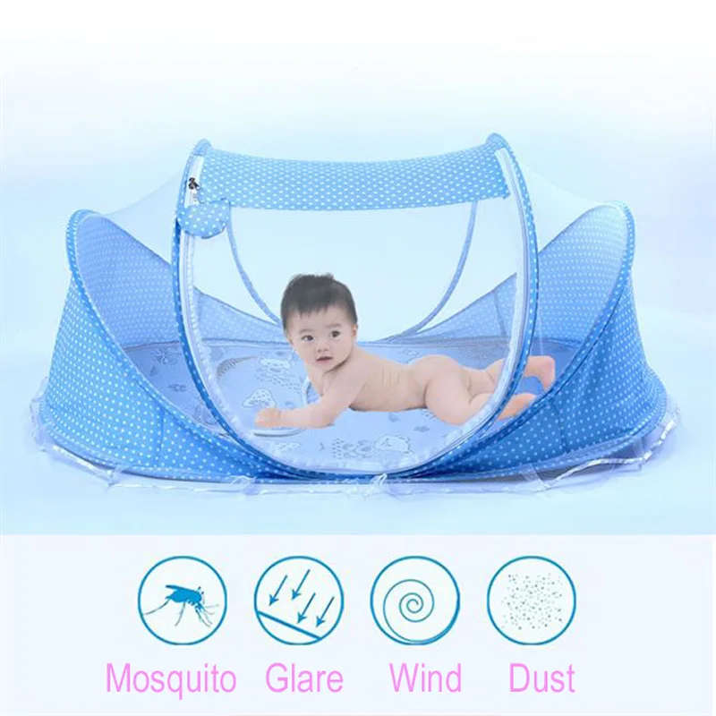 Portable Kids Comfortable Baby Travel Bed Sealed Repellent Mosquito Net Mattress Pillow