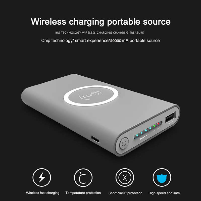2018 Hot 20000mah Power Bank External Battery quick charge Wireless Charger Powerbank Portable