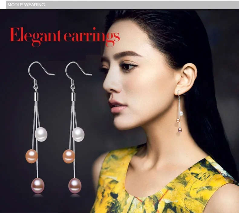 100% Natural Freshwater Pearl - Tassels Drop Earrings 925 Sterling Silver