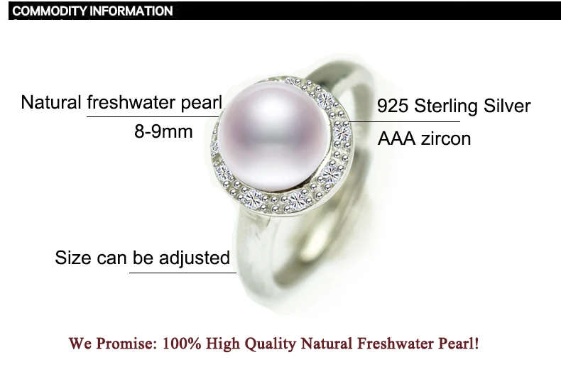 100% Natural Freshwater Pearl and Solid 925 Sterling Silver Genuine Ring - Adjustable