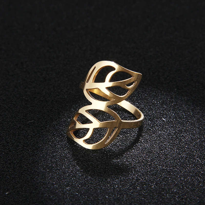 GENUINE Stainless Steel Ring Two Leaves Size 6 - DO NOT FADE