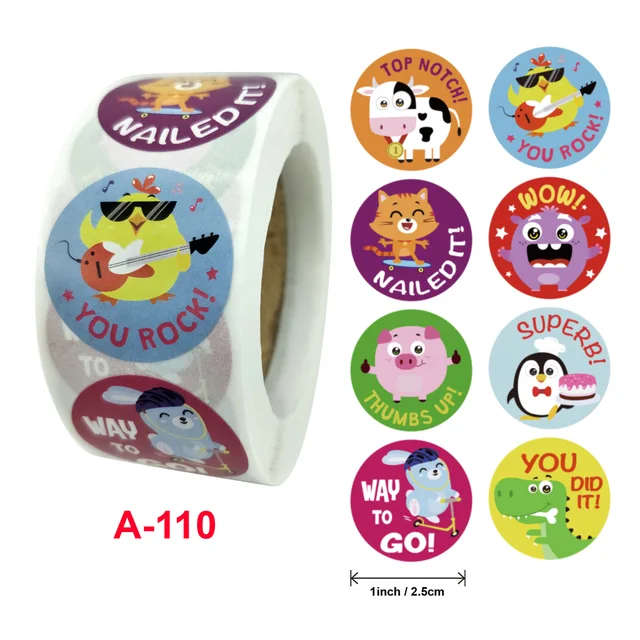 150pcs/roll `Super` Reward Sticker 8 Designs Cartoon Animals Words Sticker REF0386