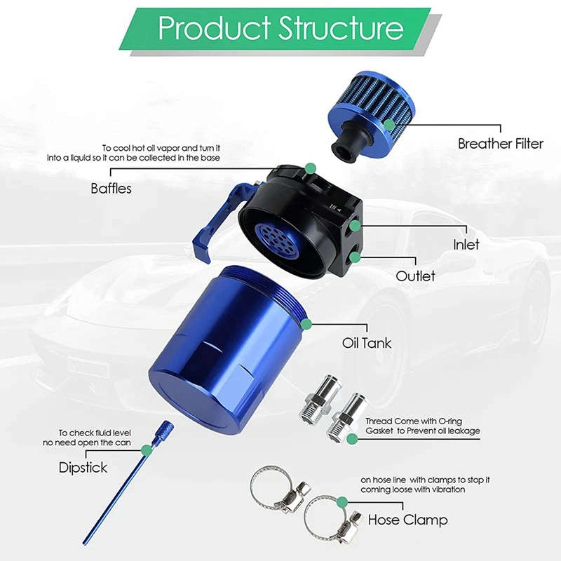 300Ml Car Aluminum Car Filter Oil Can Filter Oil Pot Two-Hole Oil Storage Tank Kit with Air Filter