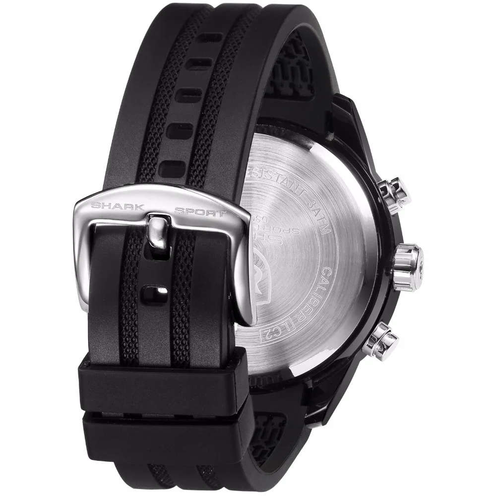 GENUINE SHARK Men Stopwatch Calendar Auto Date Alarm LCD Rubber Band Watches