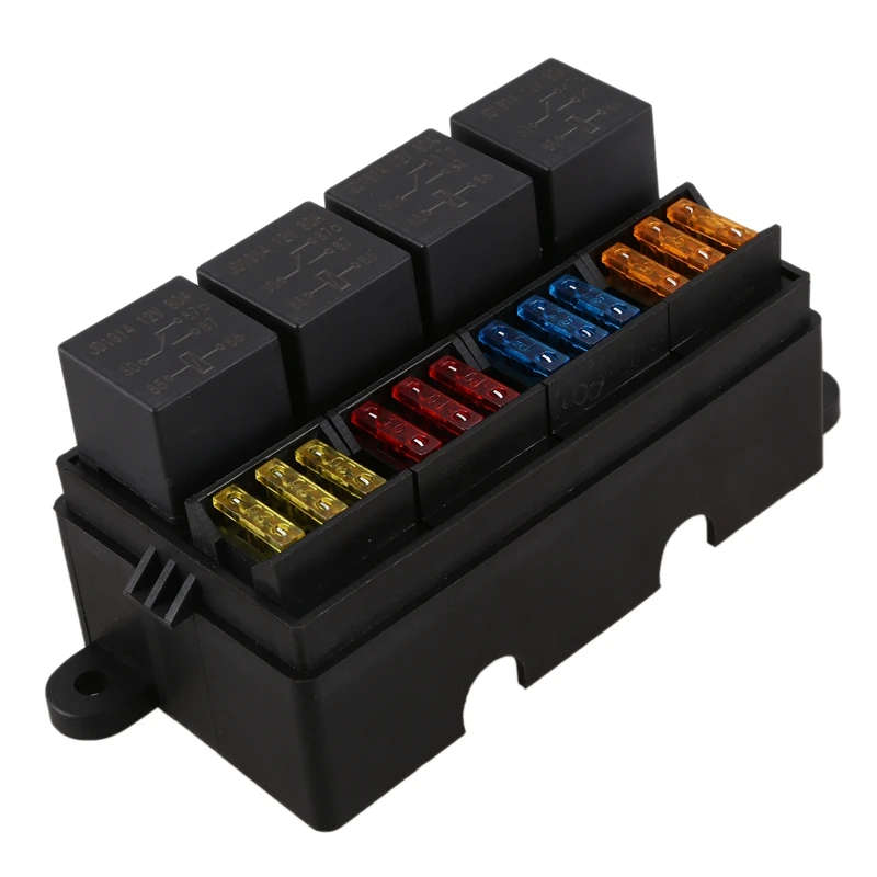 12 Way Blade Fuse Holder Box with Spade Terminals and Fuse 4PCS 4Pin 12V 80A Relays