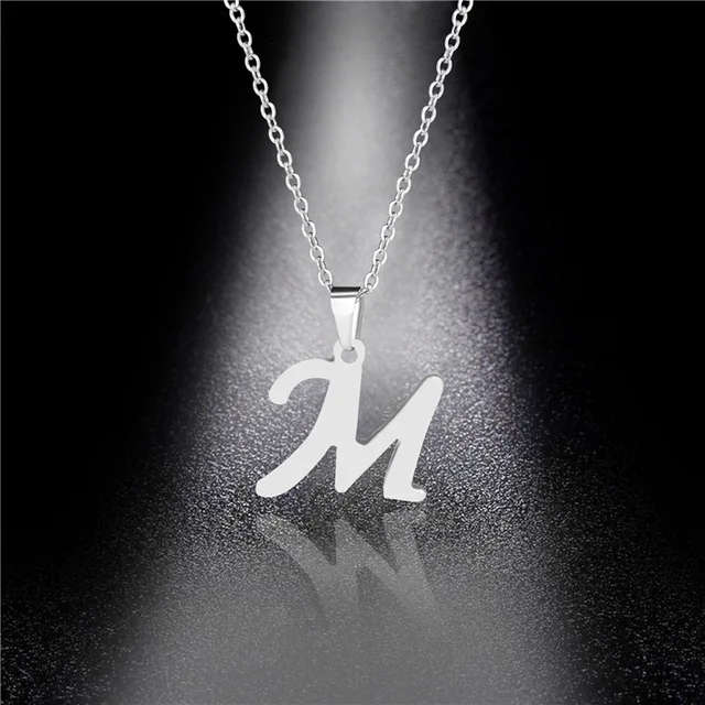 Letter ` M ` Pendant Stainless Steel Necklace - ** Genuine Stainless Steel **