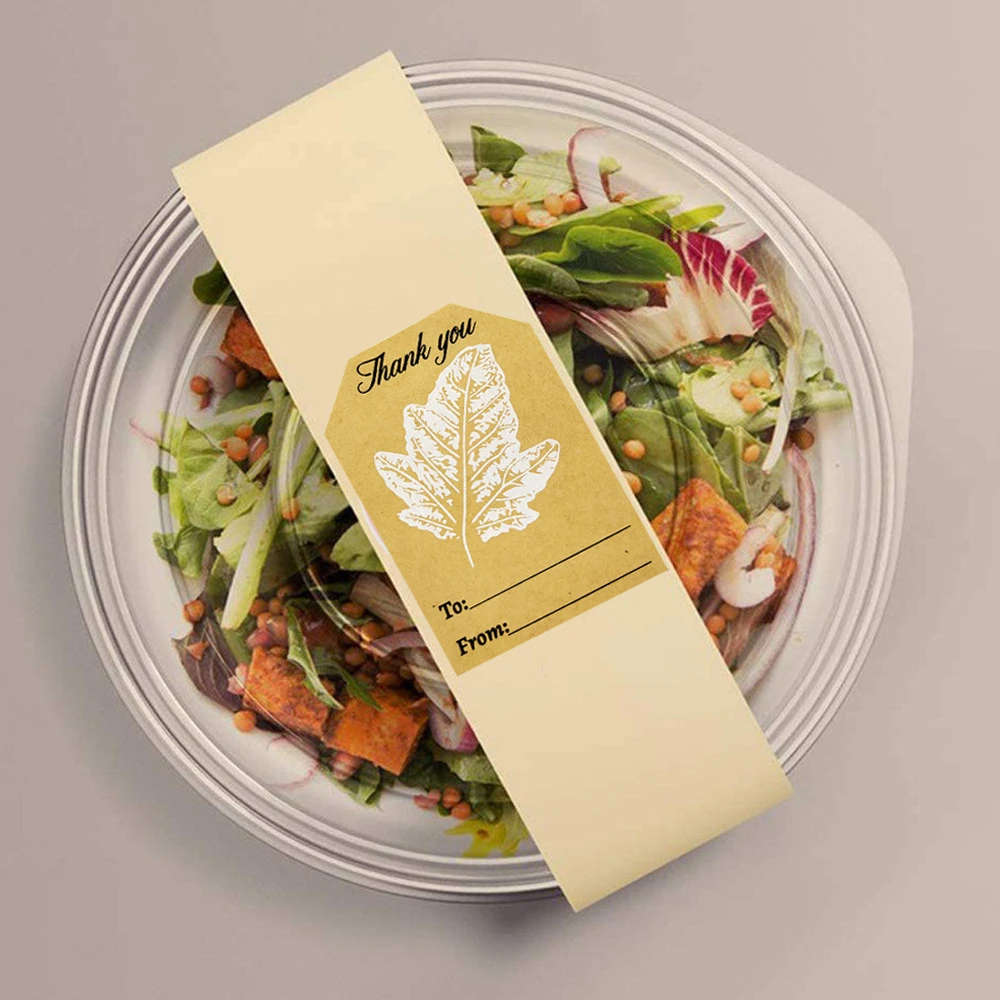 25pcs Gold Leaves 5x7.5cm Kraft Paper Thank You Stickers Seal Labels Ref 04