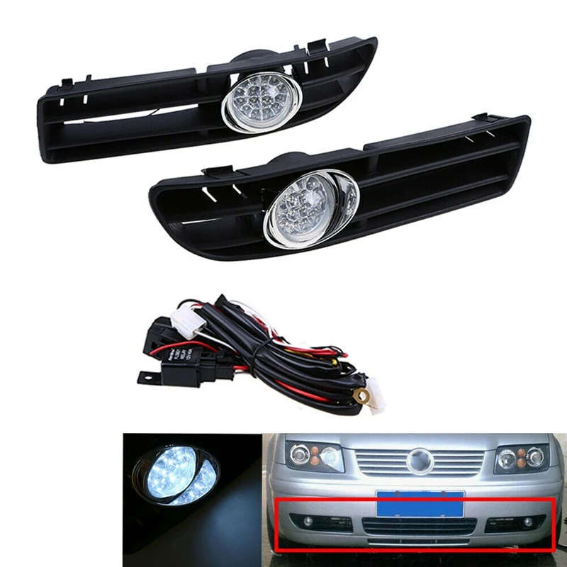 Car LED Foglamp Front Grille For-VW Bora Jetta MK4 1999-2007 1 Pair
