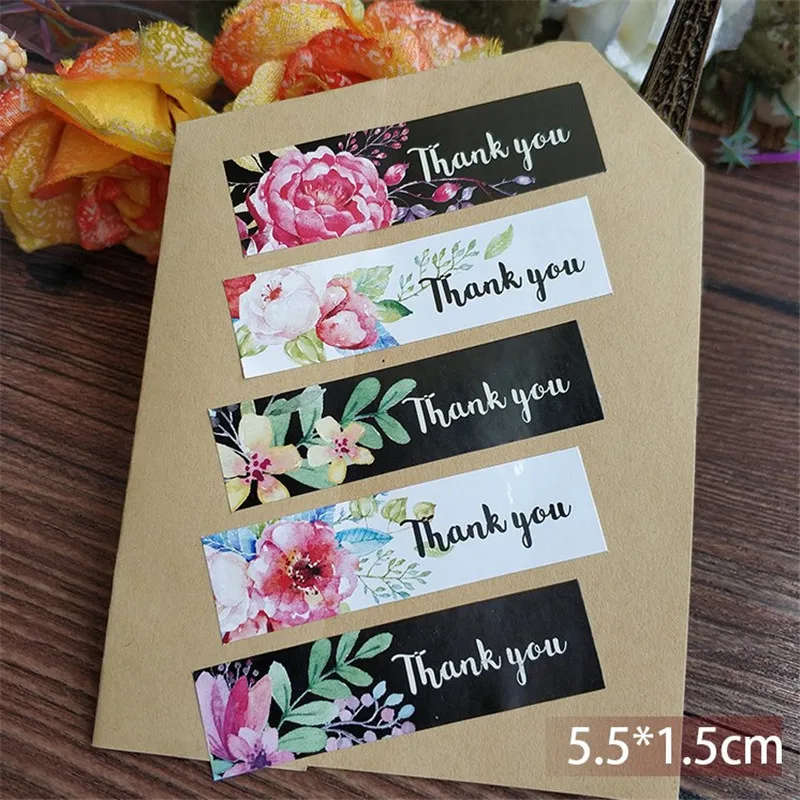 50pcs Thank you flower gift sealing label Adhesive Sticker 5.5x1.5cm