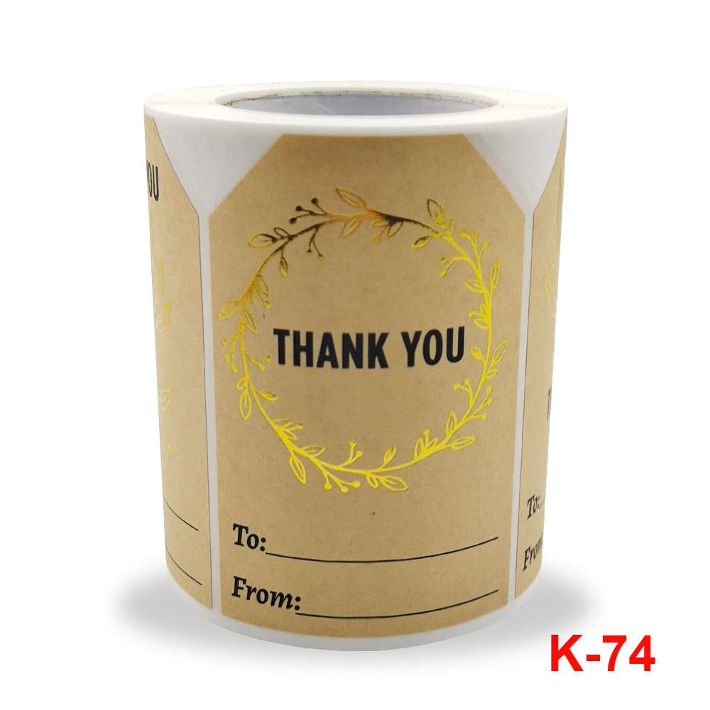 50pcs Gold Leaves 5x7.5cm Kraft Paper Thank You Stickers Seal Labels Ref 03