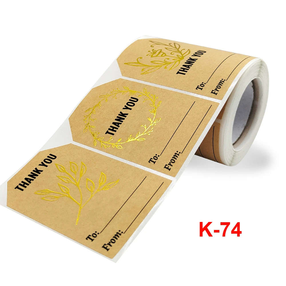 50pcs Gold Leaves 5x7.5cm Kraft Paper Thank You Stickers Seal Labels Ref 03