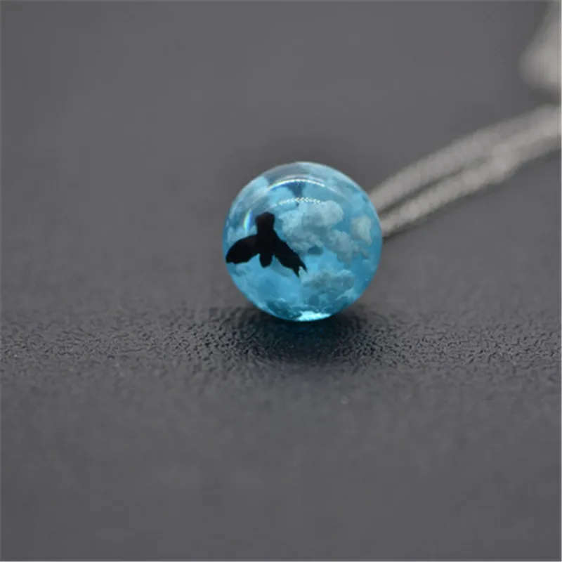 Genuine Stainless Steel Necklace with Blue Sky  Pendant Glow in the Dark