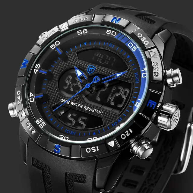 GENUINE SHARK Men Stopwatch Calendar Auto Date Alarm LCD Rubber Band Watches