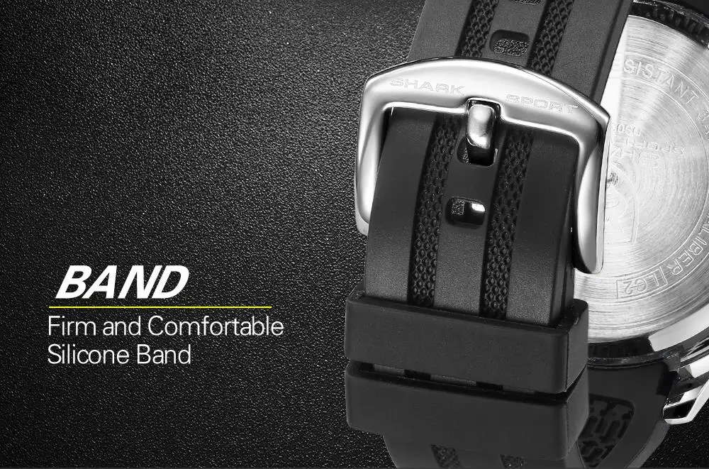 GENUINE SHARK Men Stopwatch Calendar Auto Date Alarm LCD Rubber Band Watches