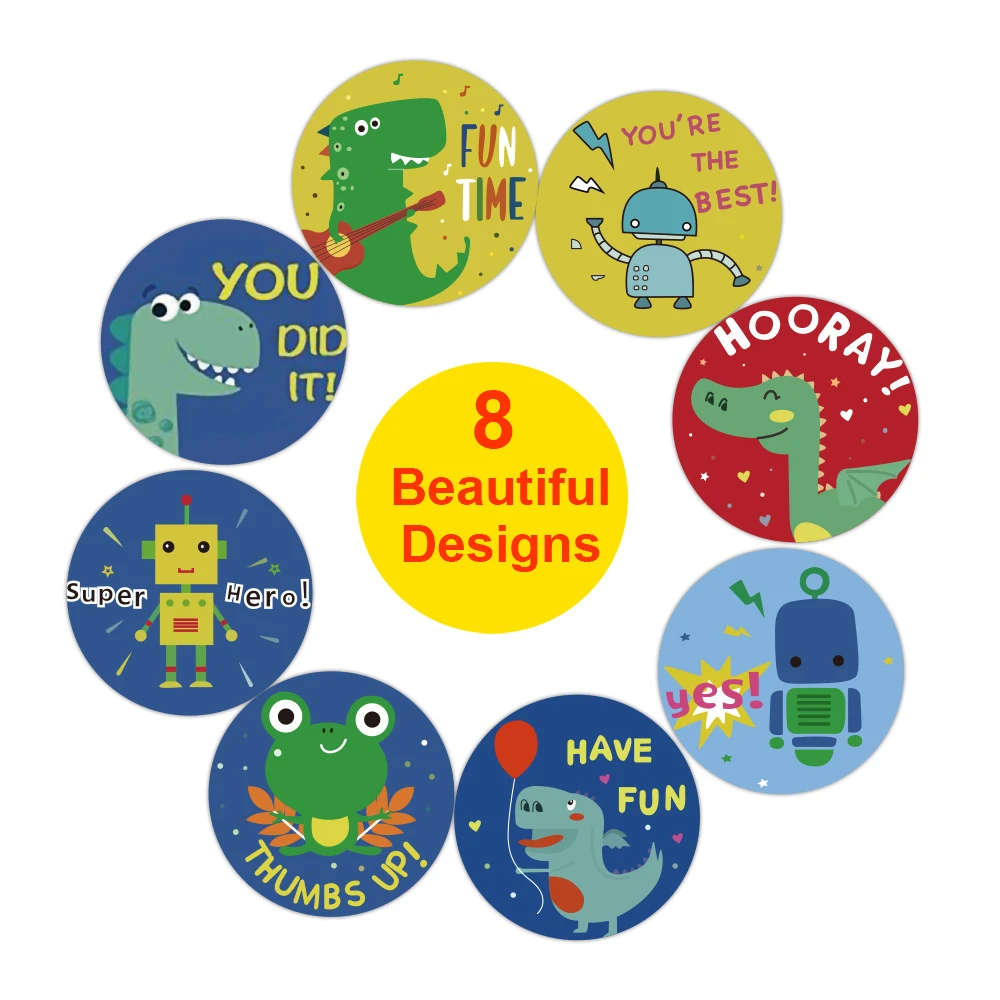 100pcs/roll Cute Dinosaur Reward Sticker 8 Designs Encourage Labels for Kids