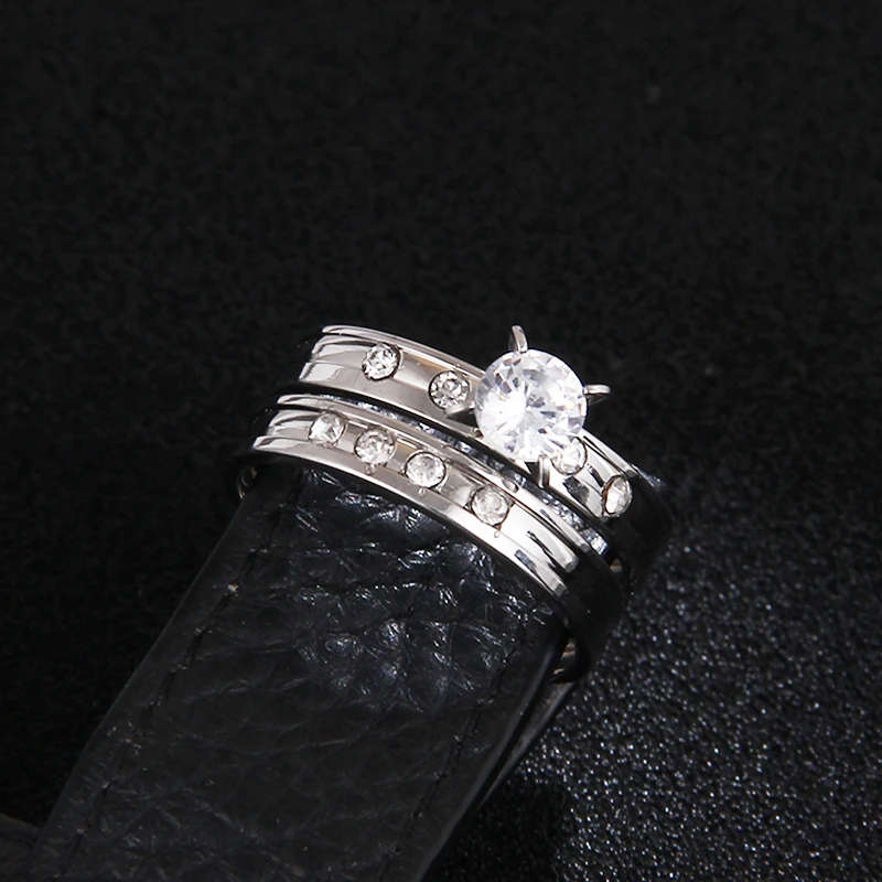 GENUINE STAINLESS STEEL and Zircon Rings Set  Size 9 - DO NOT FADE