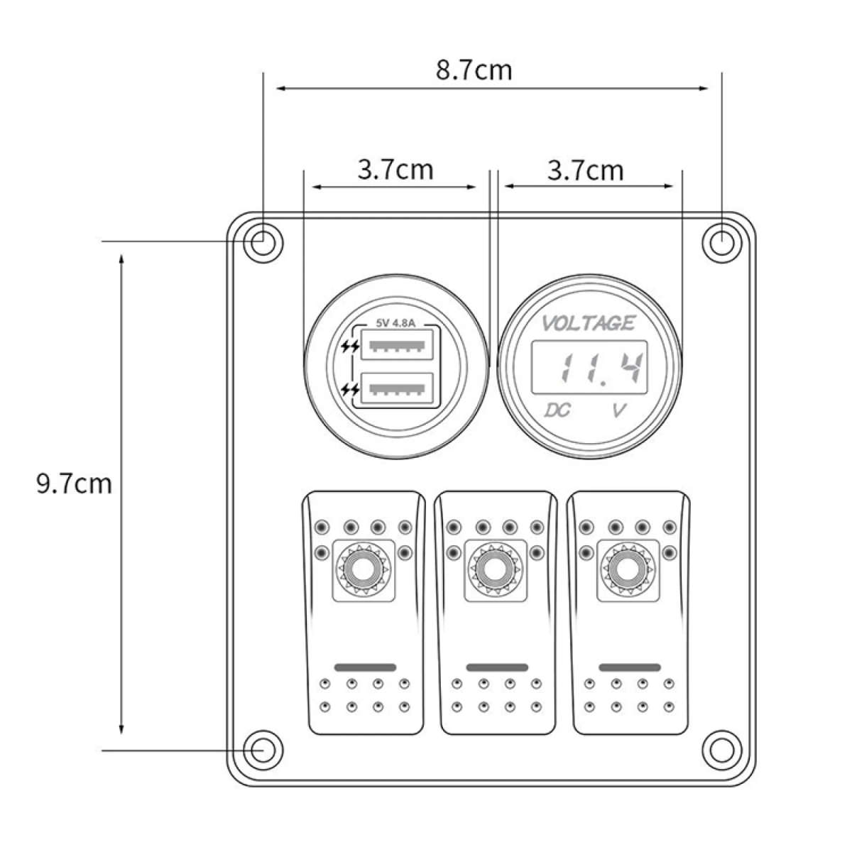 Multi-functional Combination Switch Panel 12V / 24V 3 Way Switches + Dual USB Charger